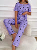 Purple Black multi Heart Printed Night Suit
