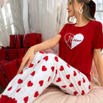 Red heart Printed Night Suit