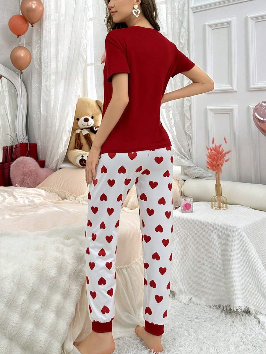 Red heart Printed Night Suit