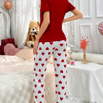 Red heart Printed Night Suit