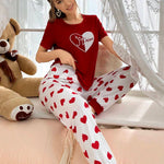 Red heart Printed Night Suit