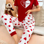 Red heart Printed Night Suit