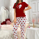 Red heart Printed Night Suit
