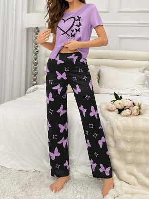 Heart and Butterfly Printed Night Suit