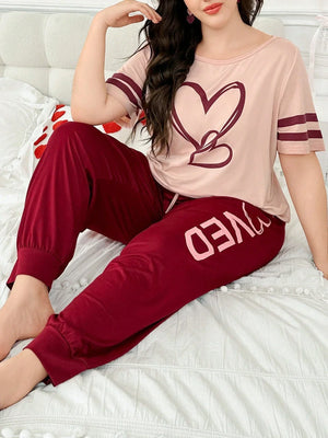 Two Heart Printed Night Suit