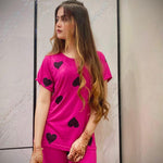 Black Multi Hearts Pink Printed  Night Suit