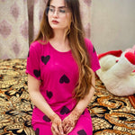 Black Multi Hearts Pink Printed  Night Suit
