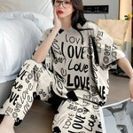 Biege Love Printed  Night Suit