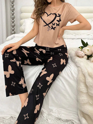 Heart and Butterfly Printed Night Suit