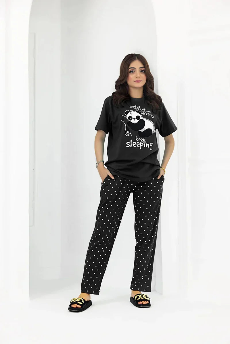 Black Never Give Up Night Suit
