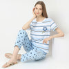 Sky Blue Lilly Printed  Night Suit